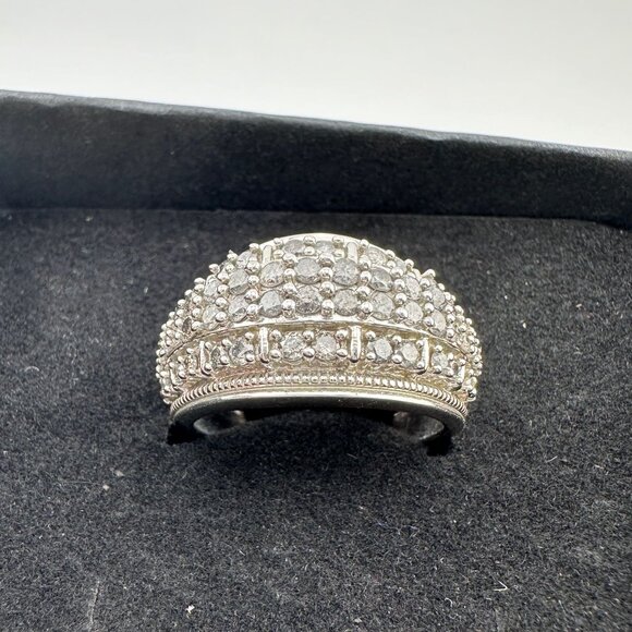 Brilliant 1.00 Ct Natural Diamond Multi-Row Designer Ring - Size 7.75 - Sterling - Picture 16 of 16